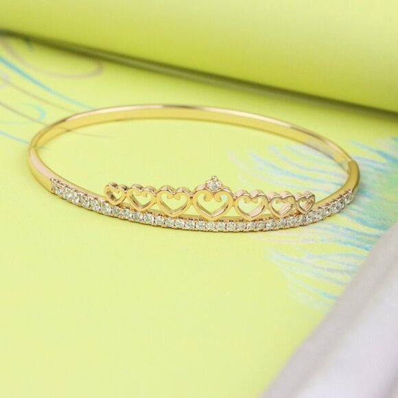 Rose Gold Bangle with Heart & Stone Accent, XPBL0414 - Picture 4 of 11